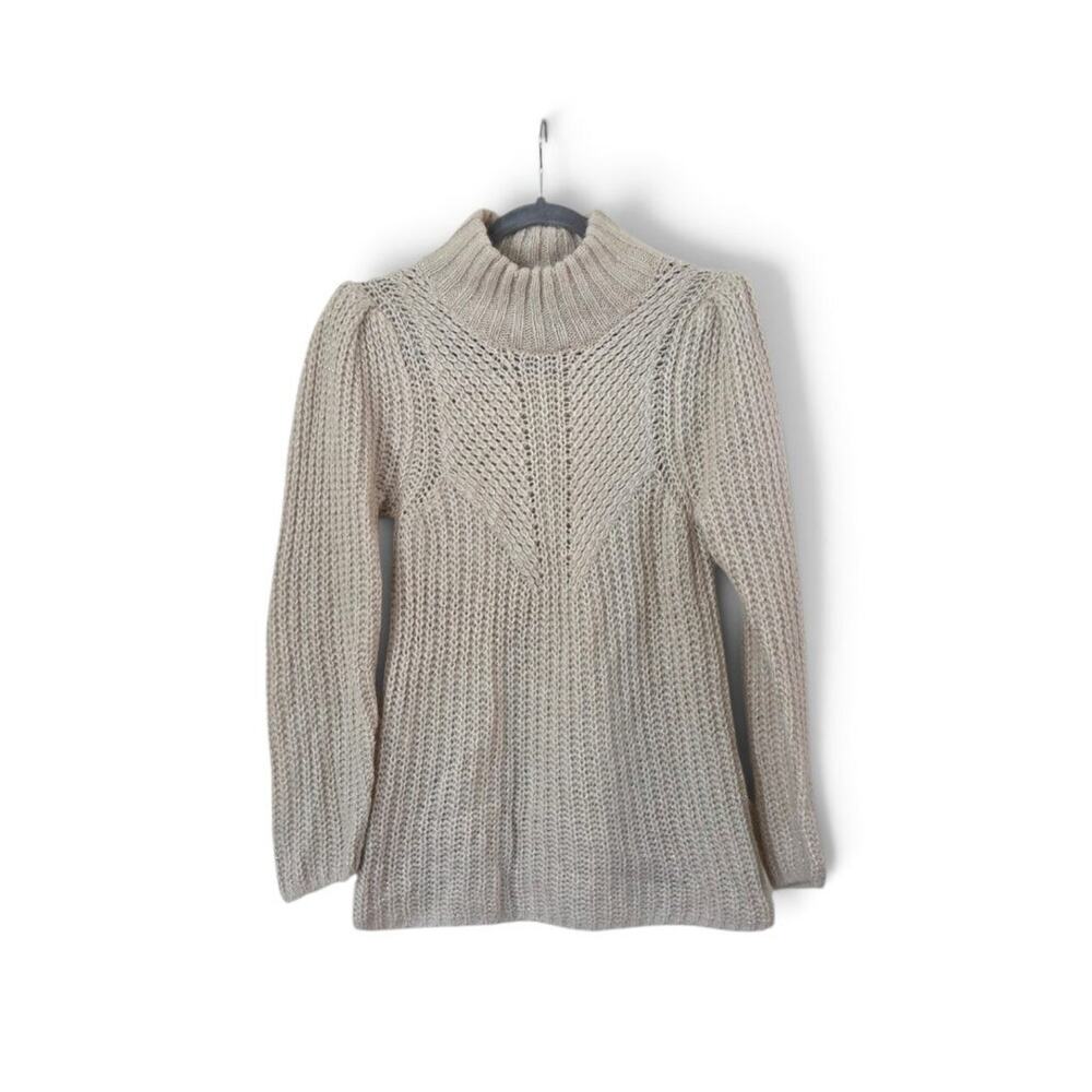 Express Cream Metallic Alpaca Blend Chunky Open Knit Sweater Womens Medium
